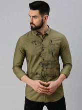 Men Olive Printed Casual Shirt-HIGHPOWERPRINT-1271-Olive